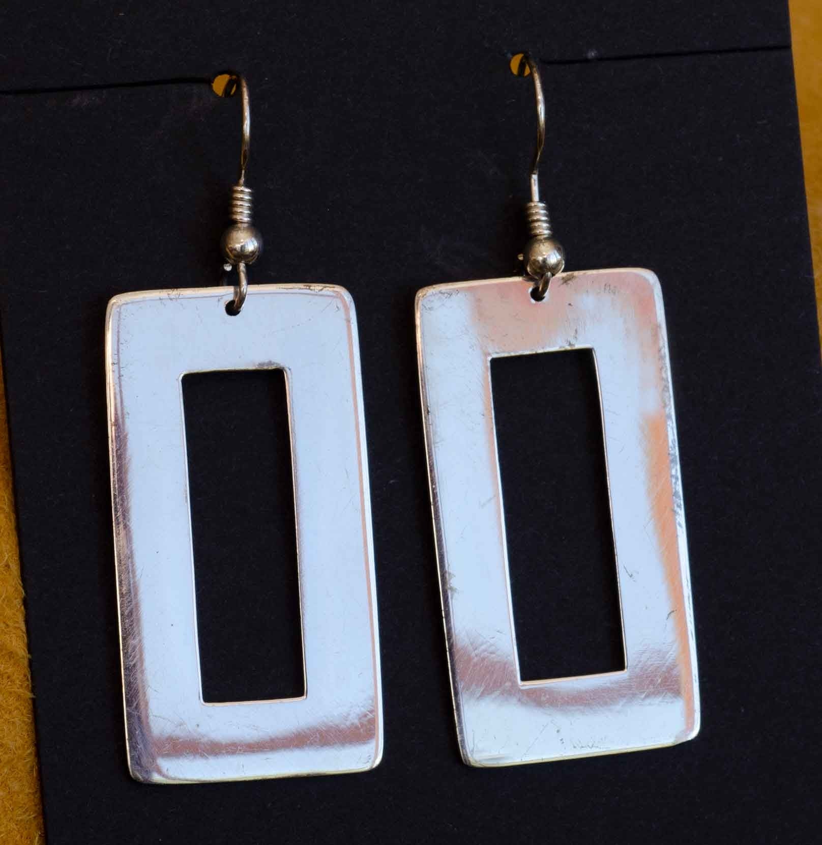 Berna and Anderson Koinva Silver Rectangle Earrings